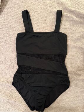 Black One-Piece Swimsuit with Mesh Panels